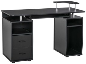 HOMCOM Secretária Computador Mesa PC Múltiplas Prateleiras 2 Gavetas Design Moderno 120x55x85 cm Preto Elegante