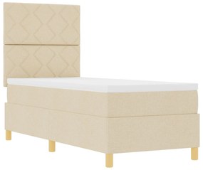 Cama Box Spring com Colchão &amp; LED Creme 80x200 cm Tecido