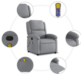 Poltrona de massagens reclinável tecido cinzento-claro