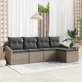 vidaXL Conjunto de Sofá de Jardim de 5 Peças com Almofadas Cinza Polirattan