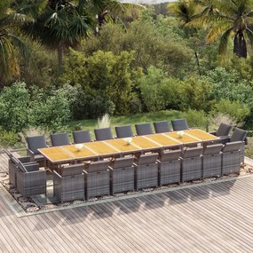 vidaXL 21 pcs conjunto jantar p/ jardim c/ almofadões vime PE cinzento