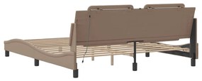 Estrutura cama c/ luzes LED 180x200 cm couro artif. cappuccino
