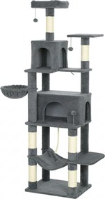 PawHut Arranhador Gato Árvore para Gato com Plataformas Caverna Postes de Sisal Bolas e Corda para Brincar 60x48x202 cm Cinza | Aosom Portugal