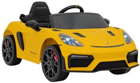 Carro elétrico para Crianças 12V Porsche Spyder RS 718 com Rodas Espuma EVA, assento couro ecológico Carga até 30 kg Pintado Amarelo