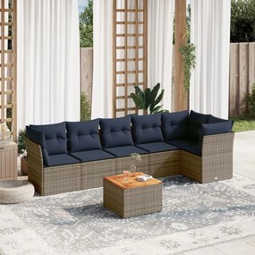 vidaXL 7 pcs conjunto sofás p/ jardim c/ almofadões vime PE cinzento
