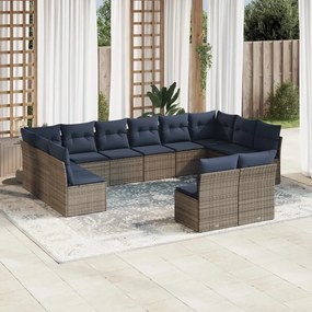 vidaXL 12 pcs conjunto sofás p/ jardim c/ almofadões vime PE cinzento