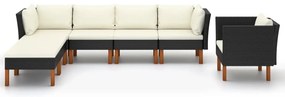 7 pcs conj. lounge jardim vime PE e madeira de eucalipto preto