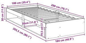 Cama dia sem colchão branco 100x200 cm pinho de madeira maciça