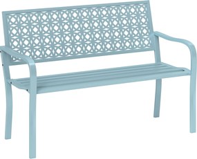 Outsunny Banco de jardim 2 lugares, banco exterior em aço com encosto recortado, 127 x 63 x 85 cm, azul | Aosom Portugal