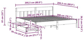 Cama sem colchão 200x200 cm madeira de pinho maciça