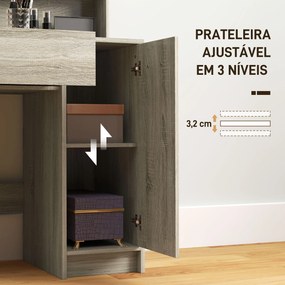 Toucador de Maquilhagem com Banco Mesa de Maquilhagem com Espelho Prateleiras e Gaveta 80x40x132 cm Madeira e Bege