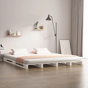 Cama de paletes 200x200 cm pinho maciço branco