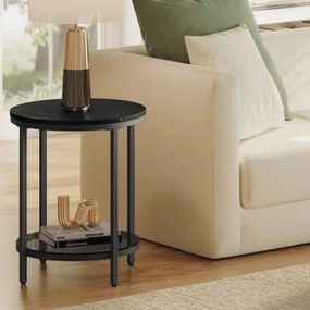 Mesa auxiliar de 2 níveis 45 x 55 cm (Ø x A) com estrutura preta e tampo preto com efeito mármore Preta
