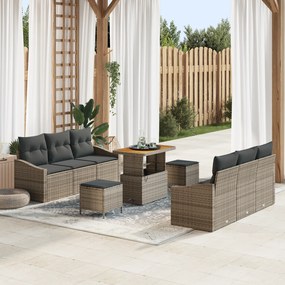 Conjunto de Sofá de Jardim vidaXL de 9 Peças com Almofadas Cinza Ratta