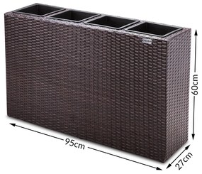 Vaso jardim de flores Polyrattan 95x27x60cm Castanho