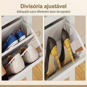Sapateira Estreita com 2 Portas em Vime e Prateleiras Ajustáveis para 14 Pares de Sapatos 105x24x95,5 cm Branco