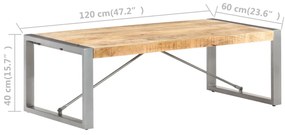 Mesa de centro 120x60x40 cm madeira de mangueira áspera