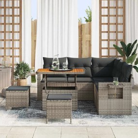 Conjunto de Sofá de Jardim vidaXL 8 Peças com Almofadas Cinza Vime PE