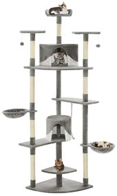 Árvore p/ gatos c/ postes arranhadores sisal 203cm cinza/branco