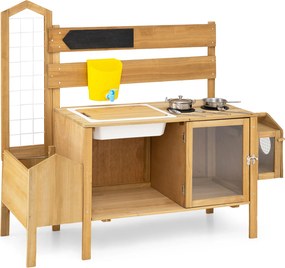 Cozinha de Brincar de Exterior, 106 x 35 x 95,5 cm, com Lava-Loiça, Natural