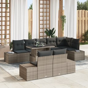 Conjunto de Sofá de Jardim com 9 Peças e Almofadas Cinza em Rattan Sin