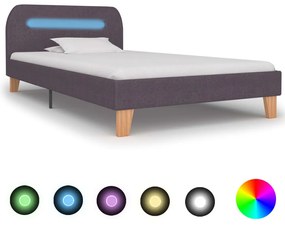 Estrutura cama c/ LEDs em tecido 90x200 cm cinzento-acastanhado