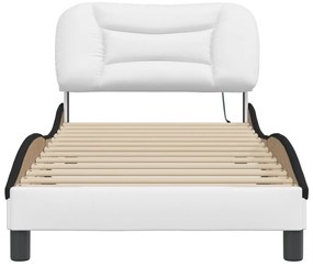 Estrutura cama c/ luzes LED 90x190 cm couro artif. branco/preto