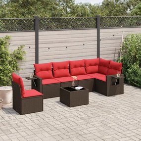 vidaXL 7 pcs conjunto de sofás jardim c/ almofadões vime PE castanho