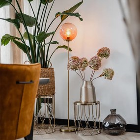 Candeeiro de pé Art Deco em latão com vidro rosa - Pallon