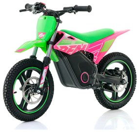 Mini moto elétrica para crianças velocidade até 35Km/h C/Limitador RFN Warrior SX-E500 500W 36V 14/14” Verde e Rosa