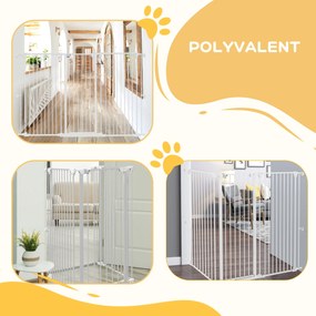 Barreira para cães em aço, com 3 painéis dobráveis, fecho duplo e porta integrada, para portas e escadas, branca
