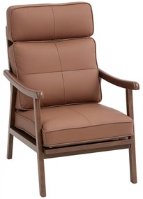 HOMCOM Poltrona de Sala de Estar Estofada em PU com Estrutura de Madeira Almofadas Acolchoadas Poltrona de Leitura 63,5x83x105 cm Marrom