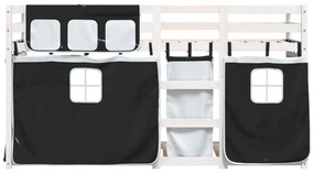 Beliche com cortinas 90x200 cm pinho maciço branco e preto