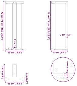 Pés de mesa de console em forma de T, 2 peças, preto, 38x25x(72-73) cm