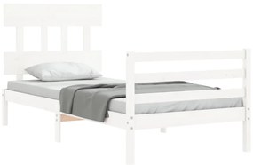 Estrutura de cama com cabeceira 100x200cm madeira maciça branco