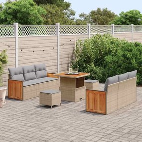 Conjunto de Sofás de Jardim vidaXL 9 Peças com Almofadas Bege Rattan P