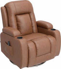 HOMCOM Poltrona de Massagem Reclinável Manual 150° Aquecida, Controle Remoto, Porta-copos, Pele PU, Castanho Claro | Aosom Portugal