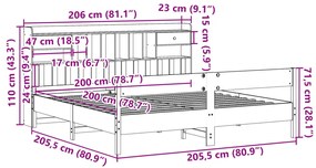 Cama com estante sem colchão 200x200 cm pinho maciço