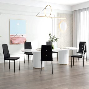 Conjunto de 6 Cadeiras de Sala de Jantar (MESA NÃO INCLUIDA) Estofadas em PU Cadeiras de Cozinha com Encosto Alto com Botões 41x50x97 cm Preto