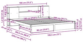 Cama com estante sem colchão 180x200 cm pinho maciço branco