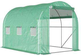 Estufa Tipo Túnel 296x196x200 cm Estufa de Jardim com 3 Portas e 6 Janelas Enroláveis Teto Curvo para Cultivo Verde