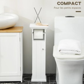 Móvel de casa de banho 21,5 x 17,8 x 66,5 cm com suporte para papel higiénico, armário e saída para o papel, branco