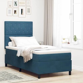 Cama Box com Colchão vidaXL Azul Escuro Veludo Solteiro