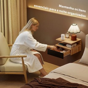 Conjunto de 2 Mesas de Cabeceira Suspensas com Gaveta Montadas na Parede 35x32x22,5 cm Carvalho e Preto