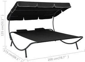 Espreguiçadeira com toldo e almofadas preto