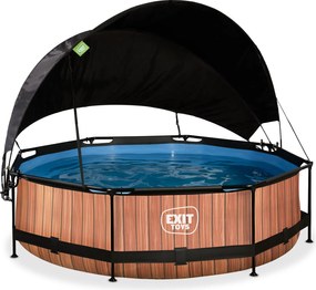 Piscina redonda Wood ø300x76cm com bomba de filtragem e cobertura - Castanha