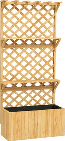 Outsunny Jardineira com treliça canteiro elevado de jardim em madeira com telhado suspenso, furos de drenagem e forro, natural | Aosom Portugal