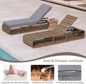 Espreguiçadeira de Jardim com encosto ajustável 185 x 65 x 26-86 cm, almofada e espaço de arrumação para piscina, pátio e jardim Cor do rattan PE: Cas