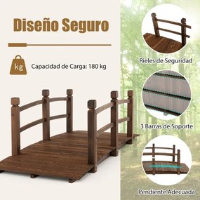 Ponte de madeira para jardim 1,7 m decorativa com grades de segurança Carga 180 kg para quintal, quinta, parque Castanha