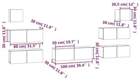 7 pcs conjunto de móveis de TV derivados de madeira branco